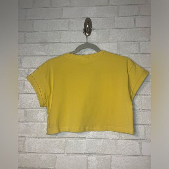 Gymshark Cropped Yellow Fraction Logo Workout Tee Size Small - Picture 4 of 5